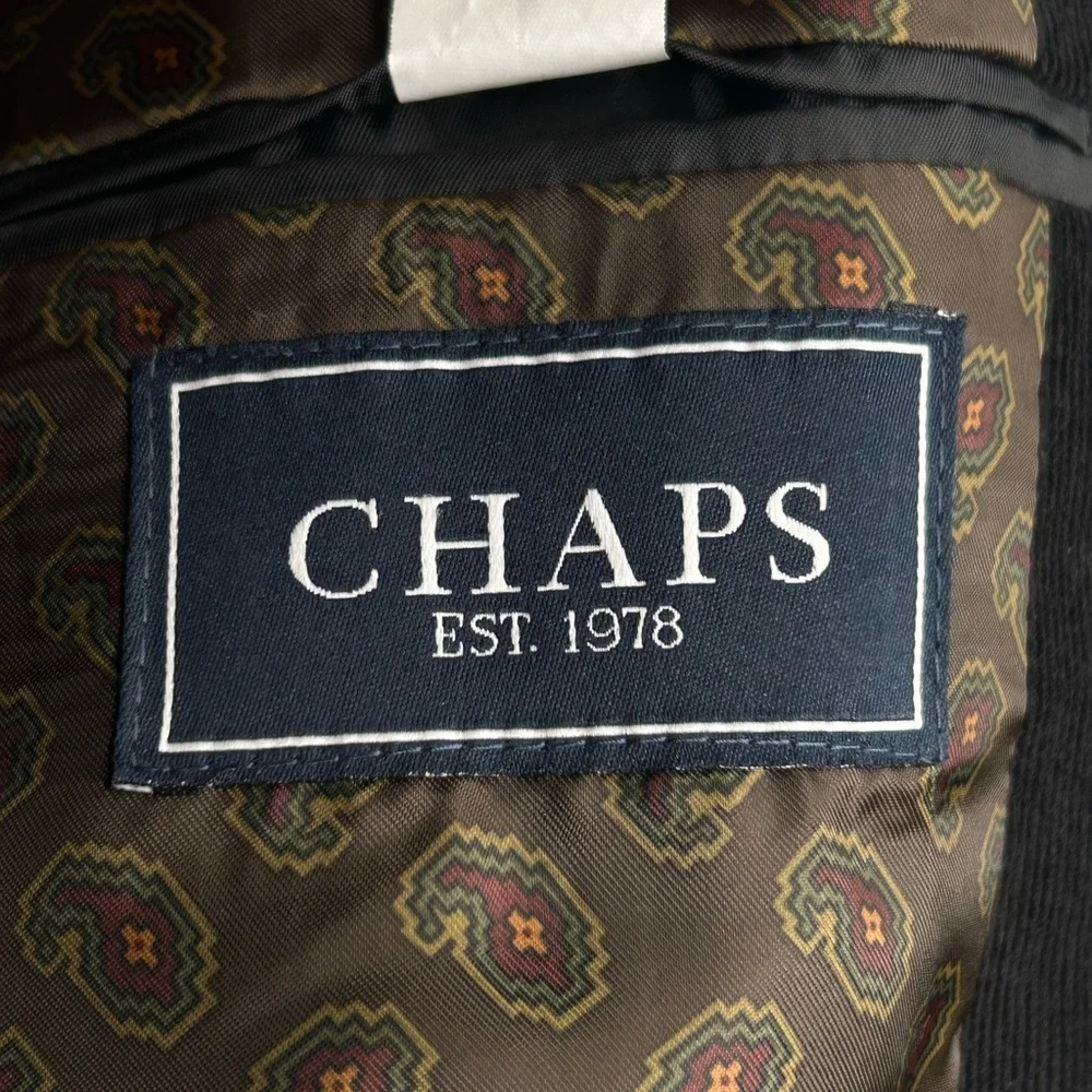 CHAPS Black Corduroy Blazer Size 44R Elbow‎ Patches Paisley Lined Sport Coat